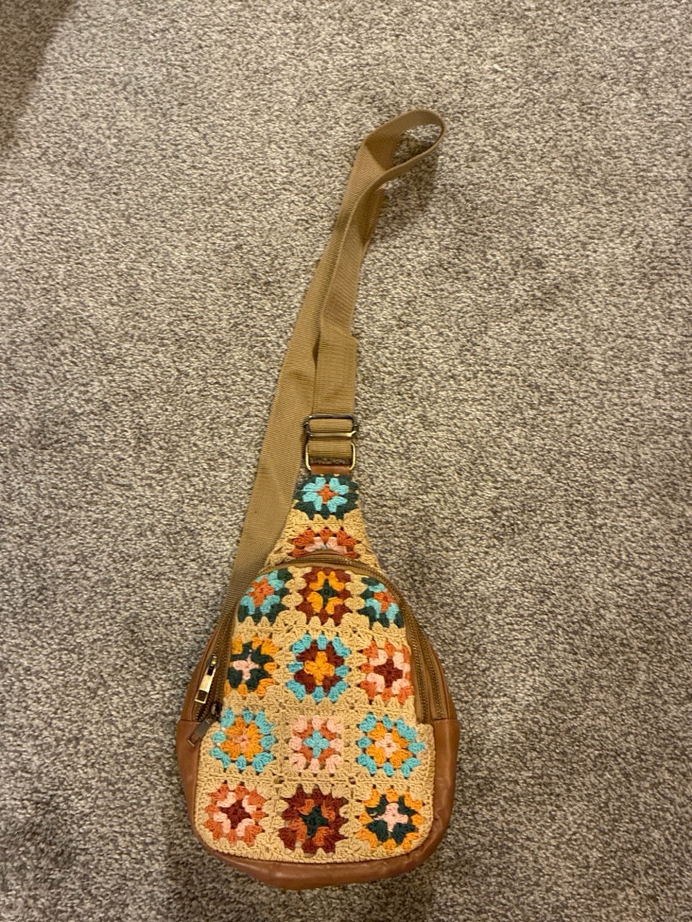Altar'd State Multicolor Crochet Crossbody with Tan Trim